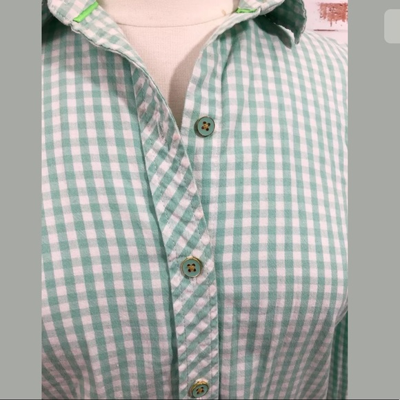 C Wonder Blouse S Aqua Green Check Shrunken Boyfit - Picture 2 of 8